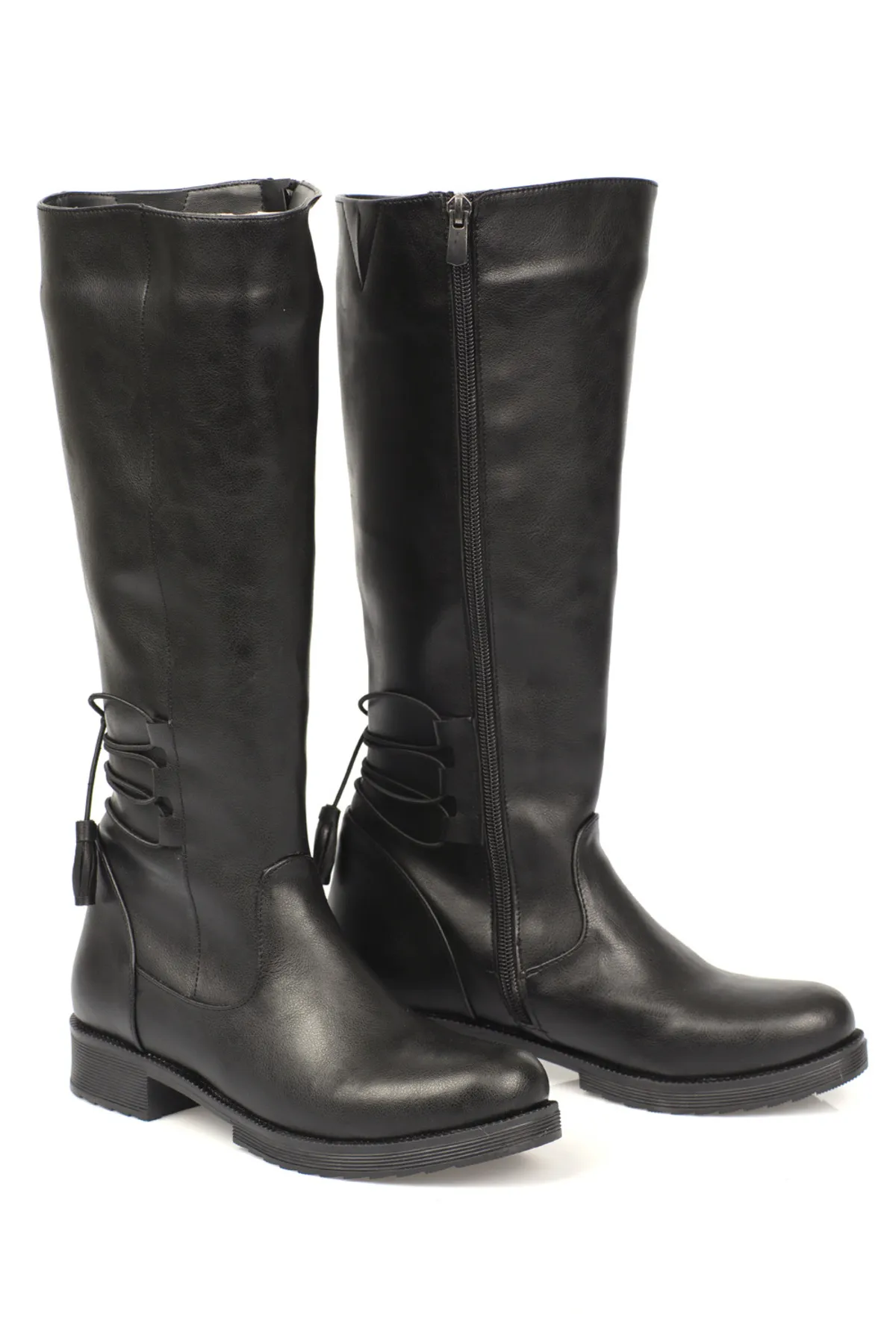 Capone Outfitters  Damenstiefel mit Schnürung unterhalb des Knies und seitlichem Reißverschluss am Knöchel