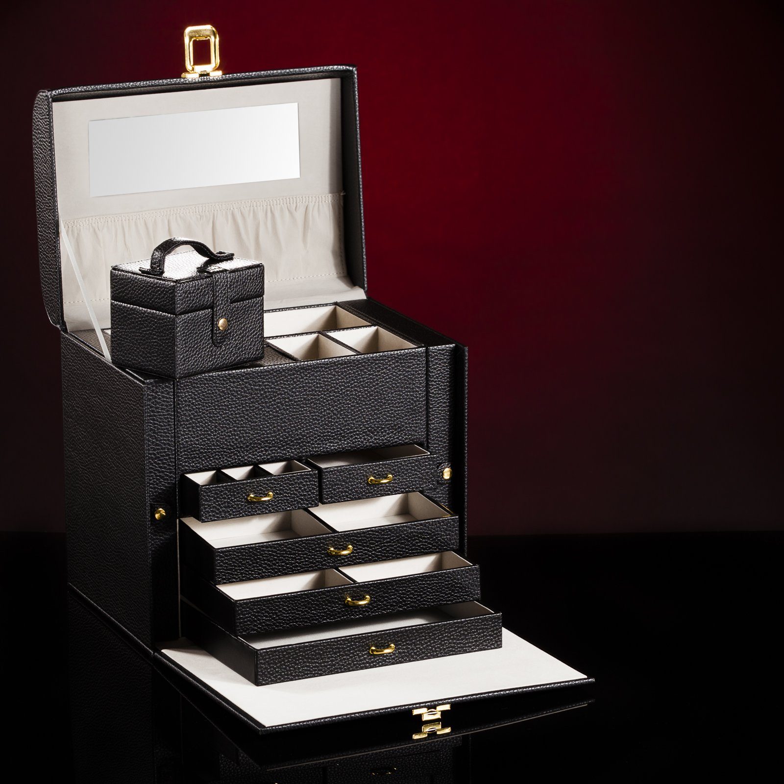 BRUBAKER Schmuckkoffer XXL Design Schmuck Koffer in Lederoptik Schwarz (1 St., Groß), zum Reisen und für Zuhause