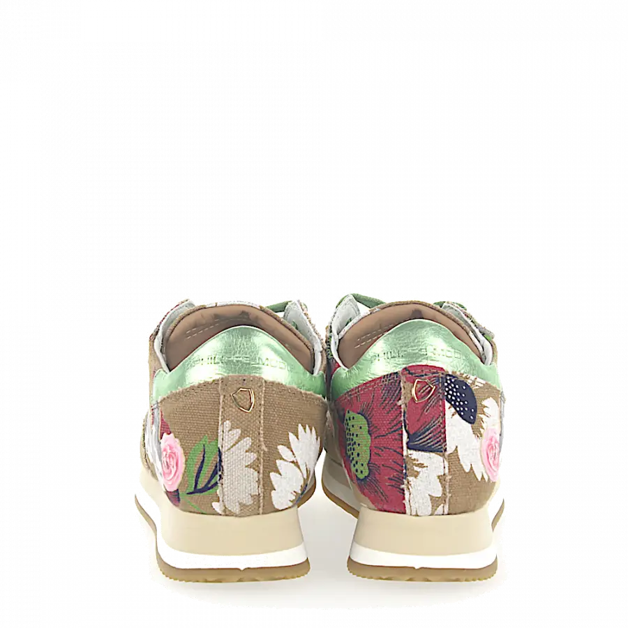 Philippe Model - Sneaker ETOILE Stoff beige Blumenmuster Bulldog Patch - beige