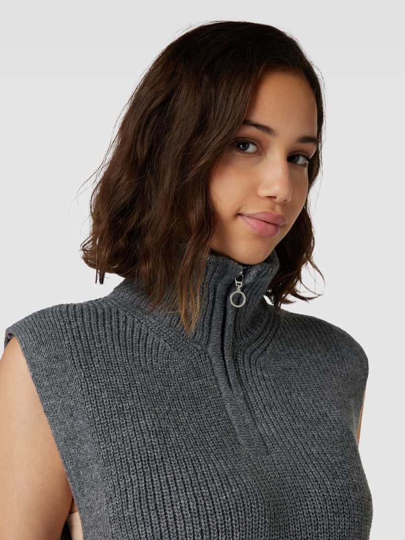 Strickpullover mit Troyer-Kragen Modell 'TIA LIFE' in dunkelgrau meliert