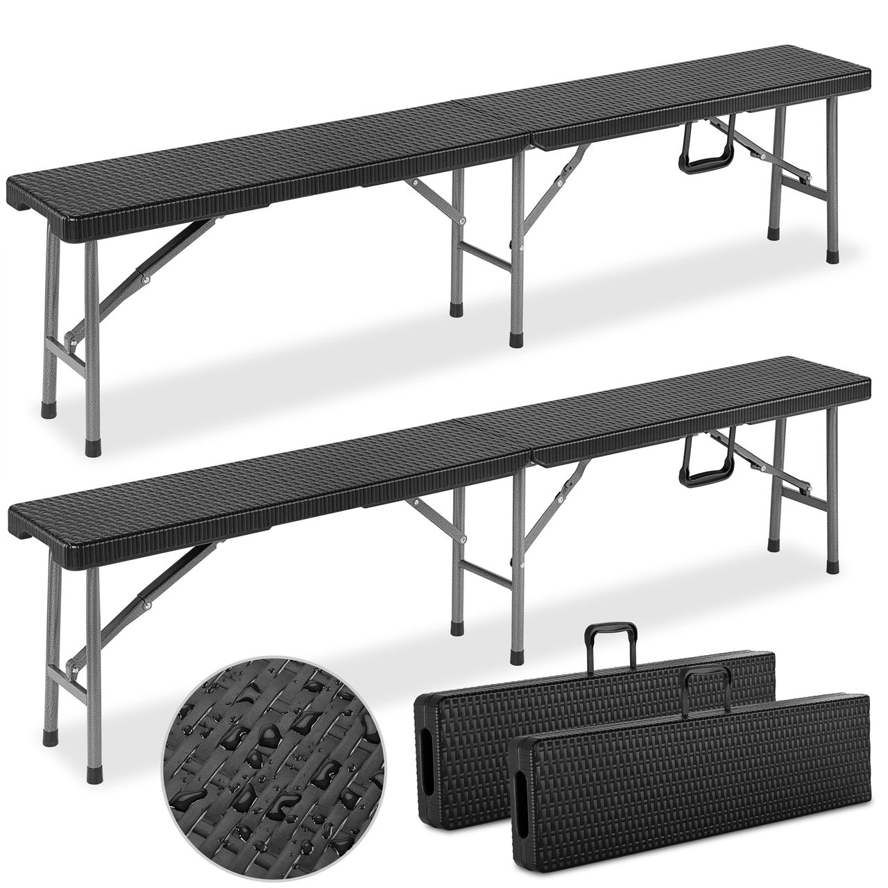 Casaria 2er set Gartenbank Polyrattan Malmö 180 x 43 x 25cm schwarz