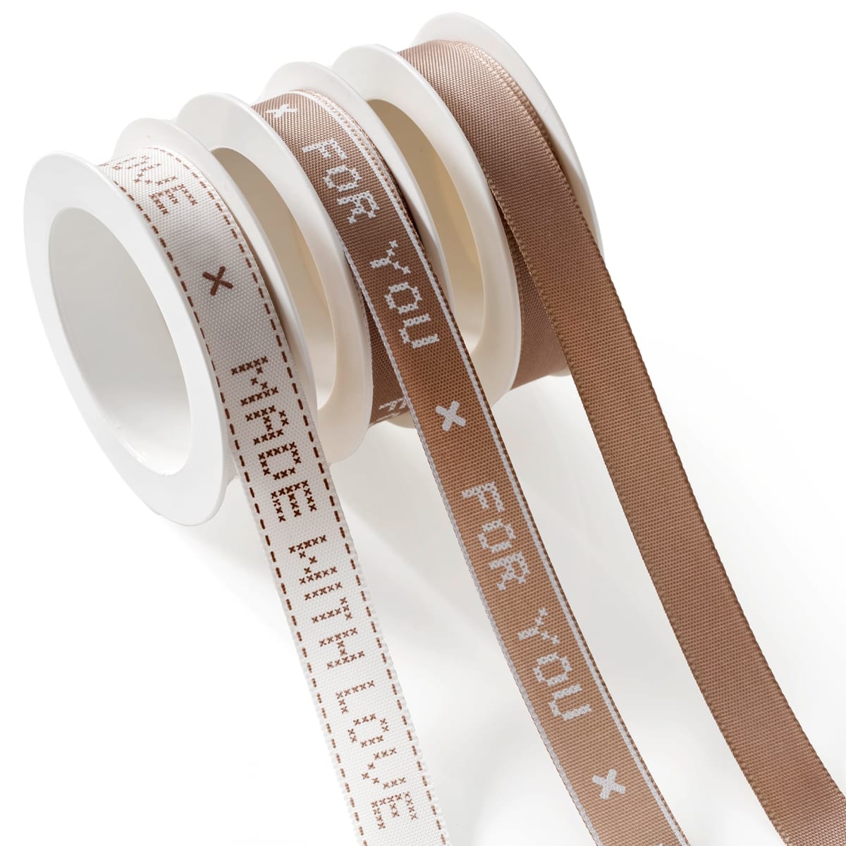 Geschenkband beige mit Schrift, 9 m