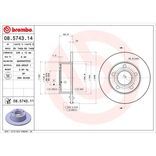 08.5743.11 BREMSSCHEIBE BREMBO HA  VP2 - ATU