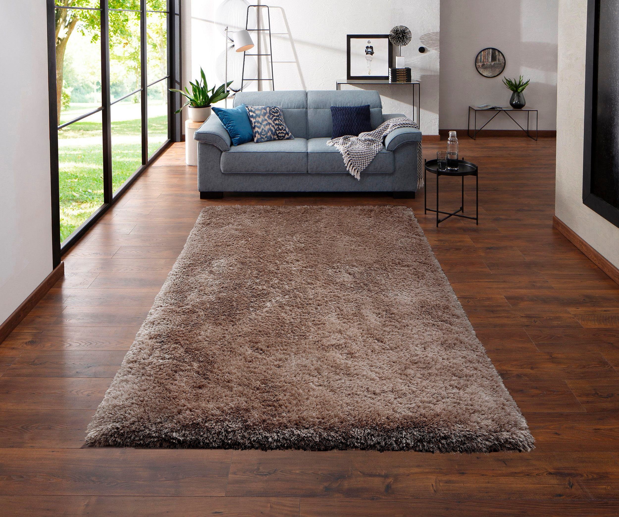 Hochflor-Teppich Lasse, Mikrofaser Teppich, Leonique, rechteckig, Höhe: 76 mm, Shaggy-Look, meliertes Garn, Wohnzimmer, Schlafzimmer, Kinderzimmer