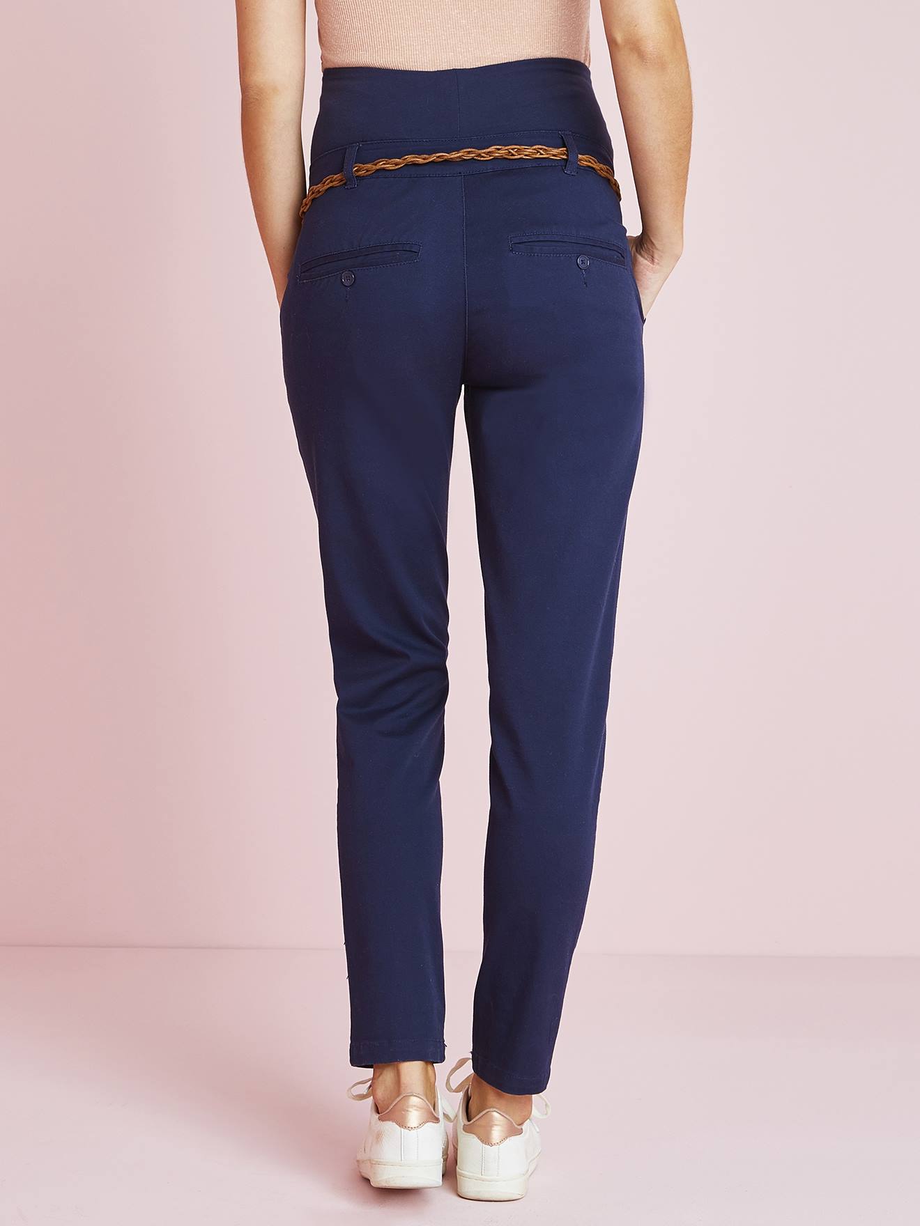 Pantalon chino grossesse entrejambe 78 cm et ceinture marine grisé