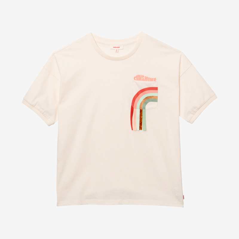 T-shirt fille poche arc-en-ciel blanc Catimini