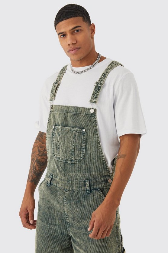 Lockere Cord-Latzhose mit Acid-Waschung