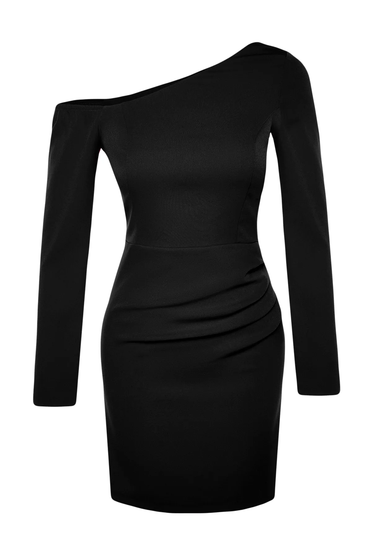 Trendyol Collection  Schwarzes, tailliertes, drapiertes, elegantes Abendkleid TPRAW24EL00083