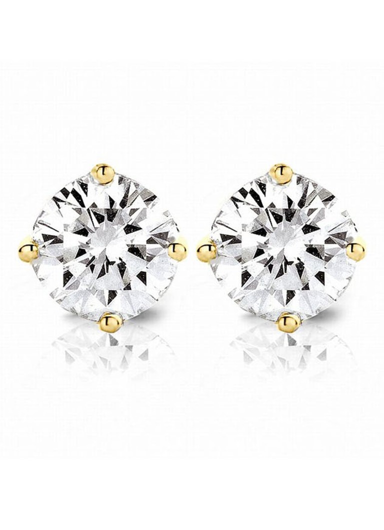 Diamond Point Yellow gold solitaire stud earrings, 0.58 ct diamond, Lab-grown diamond