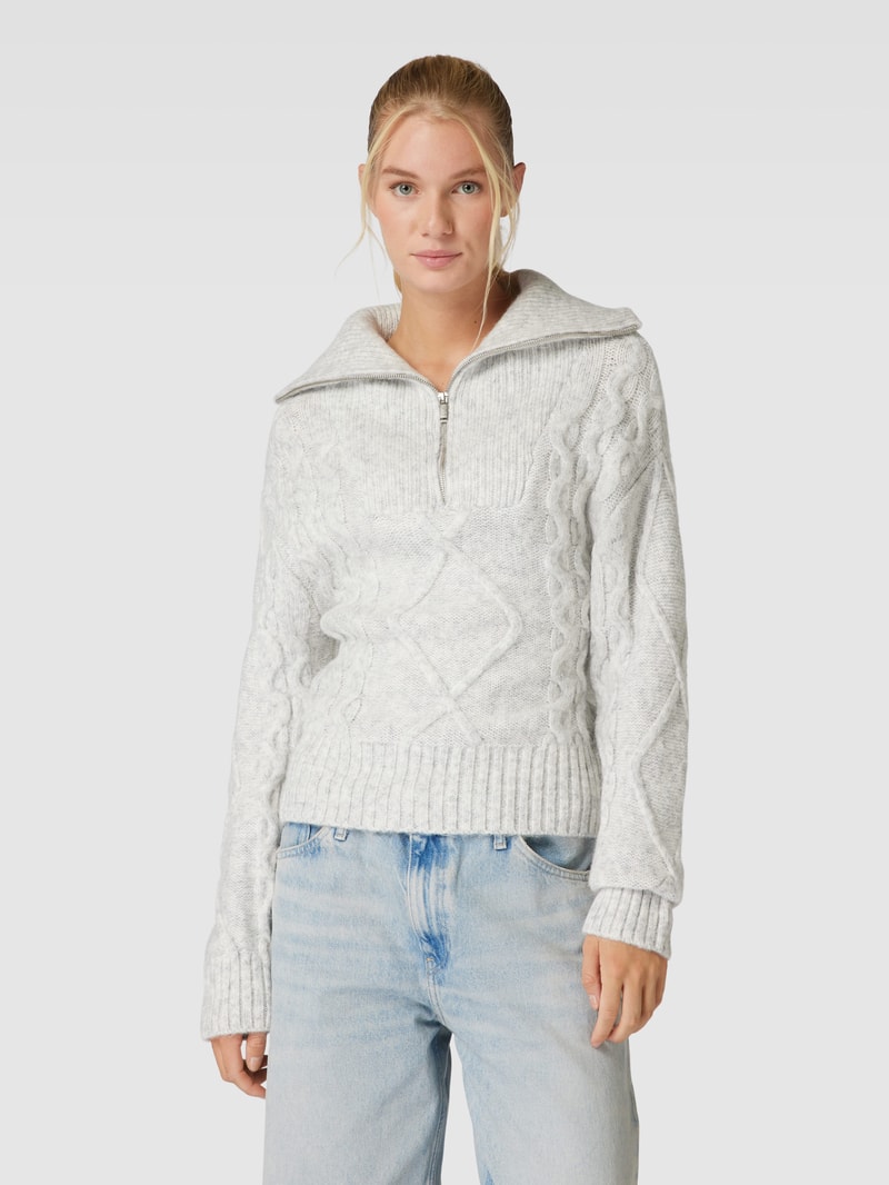 Strickpullover mit Troyer-Kragen in hellgrau