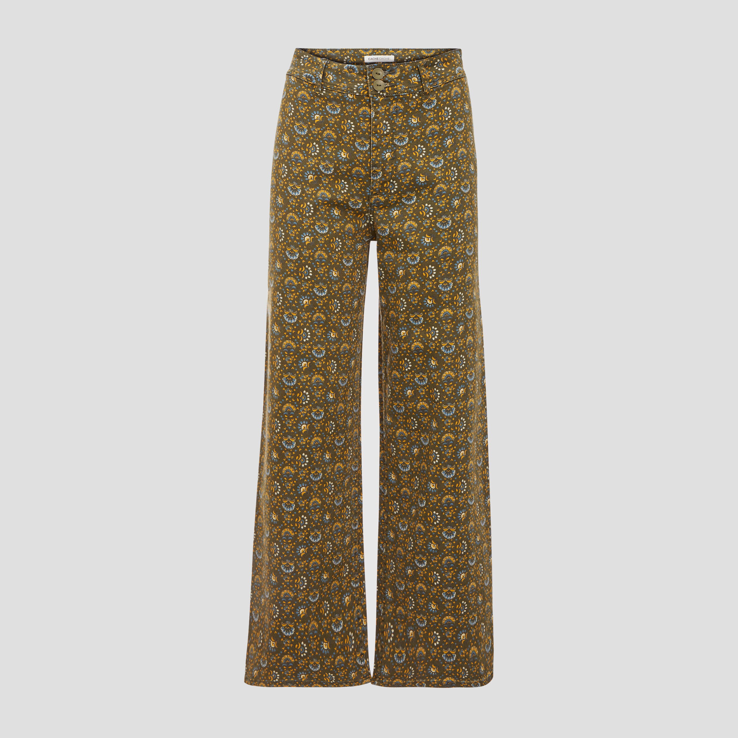 Jeans wide leg taille haute vert kaki femme | Cache Cache