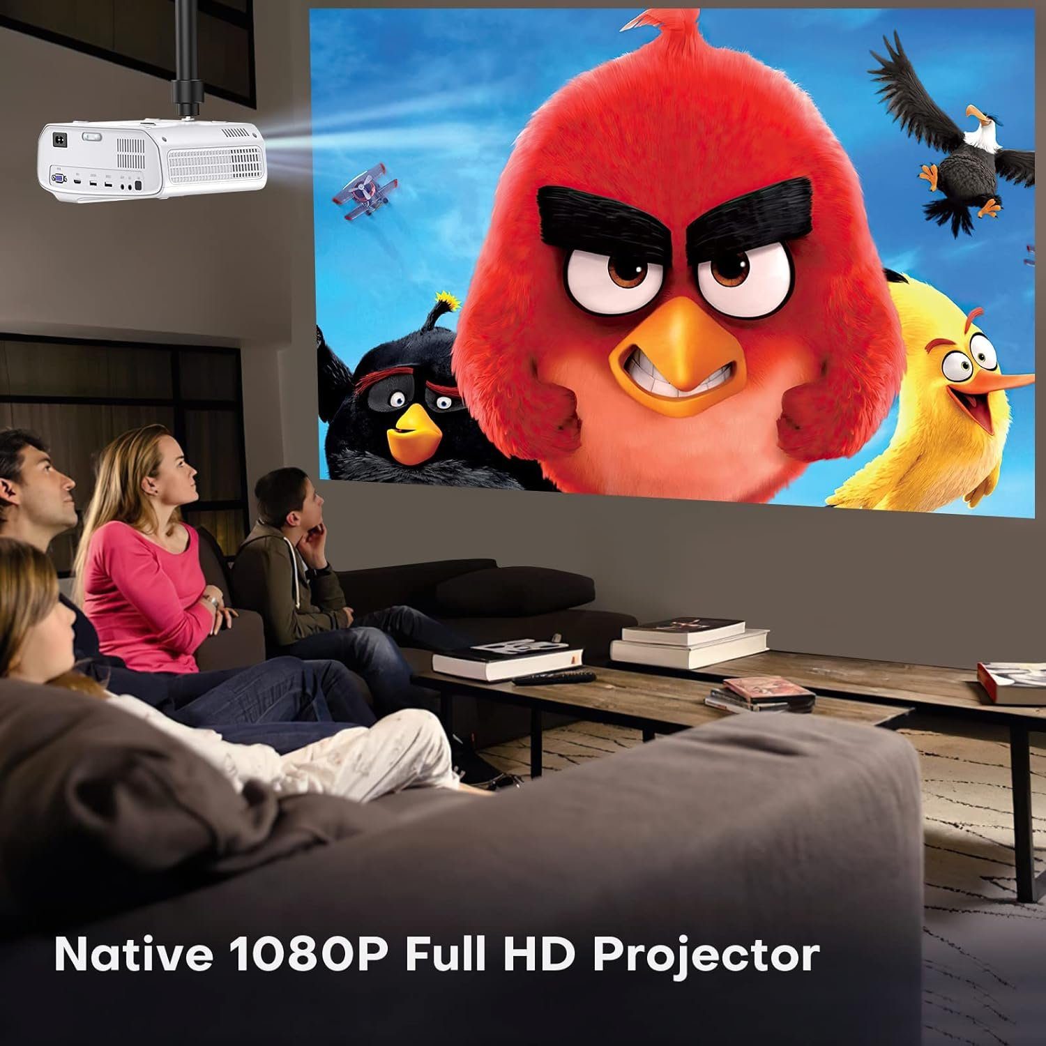 TOPVISION Bluetooth 5.1 Multimedia Heimkino250' Display Unterstützung Portabler Projektor (8500 lm, 10000:1, 1920 * 1080P px, kompatibel mit HDMI, USB, VGA, AV, Smartphone, Pad, TV Box, Laptop)