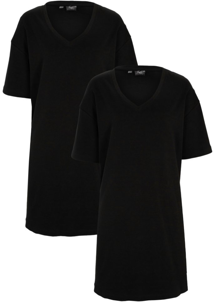 T-Shirtkleid mit V-Ausschnitt, oversize (2er Pack)