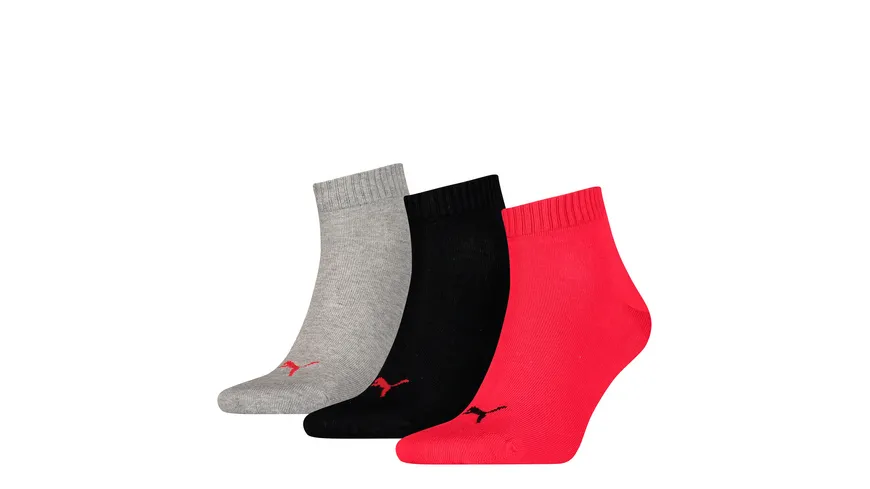 PUMA Unisex Kurzsocken Plain 3er Pack gr/sw/rt