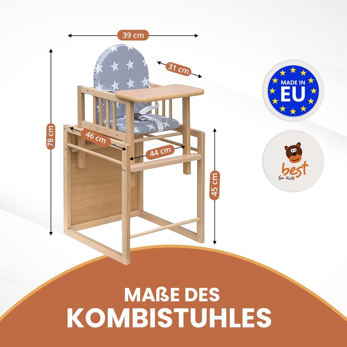 Best for Kids Kombihochstuhl Victoria, leicht umbaubar zur Stuhl-Tisch-Kombination