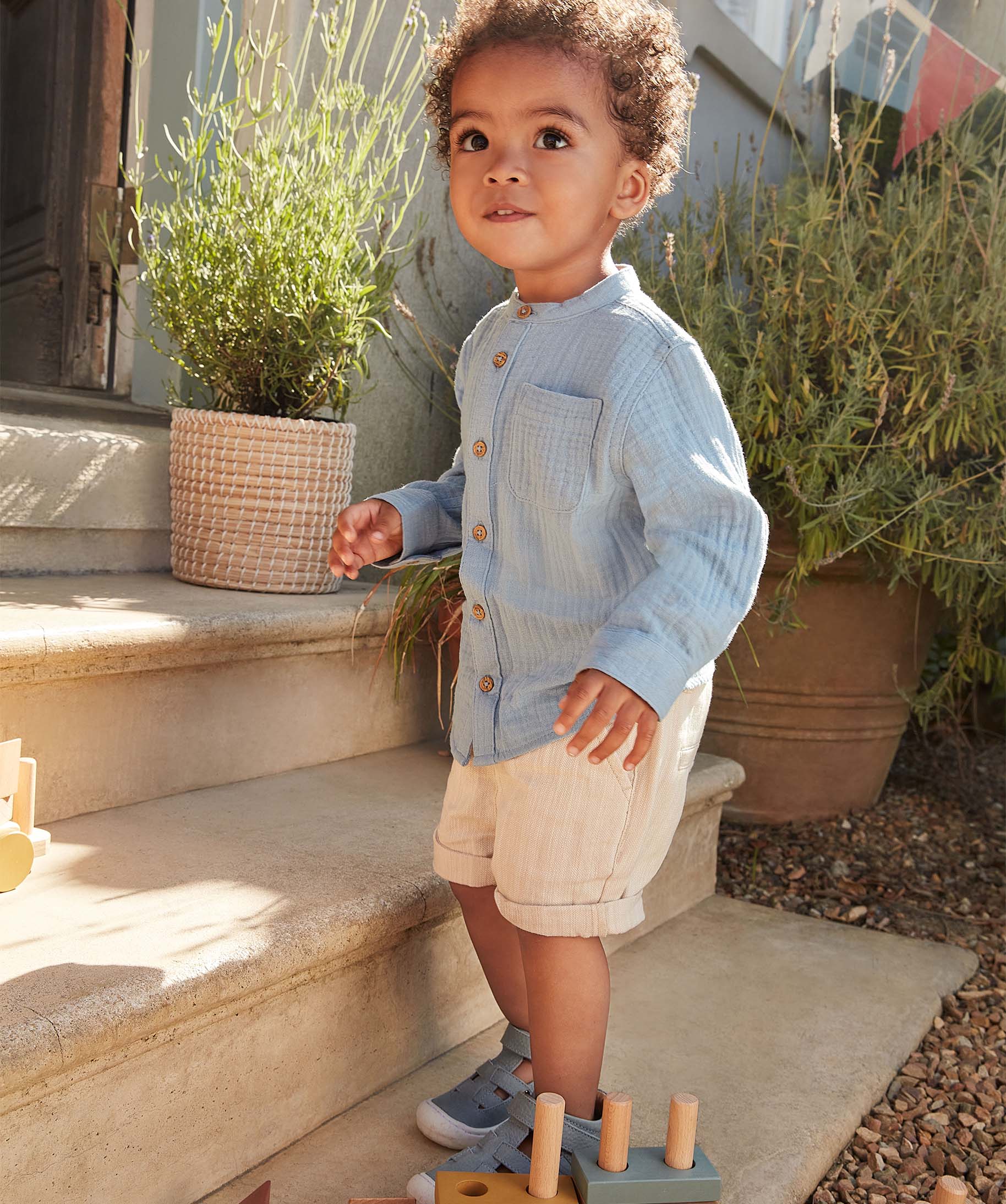 Chemise bébé Garçon à manches longues en double gaze bleu | GEMO