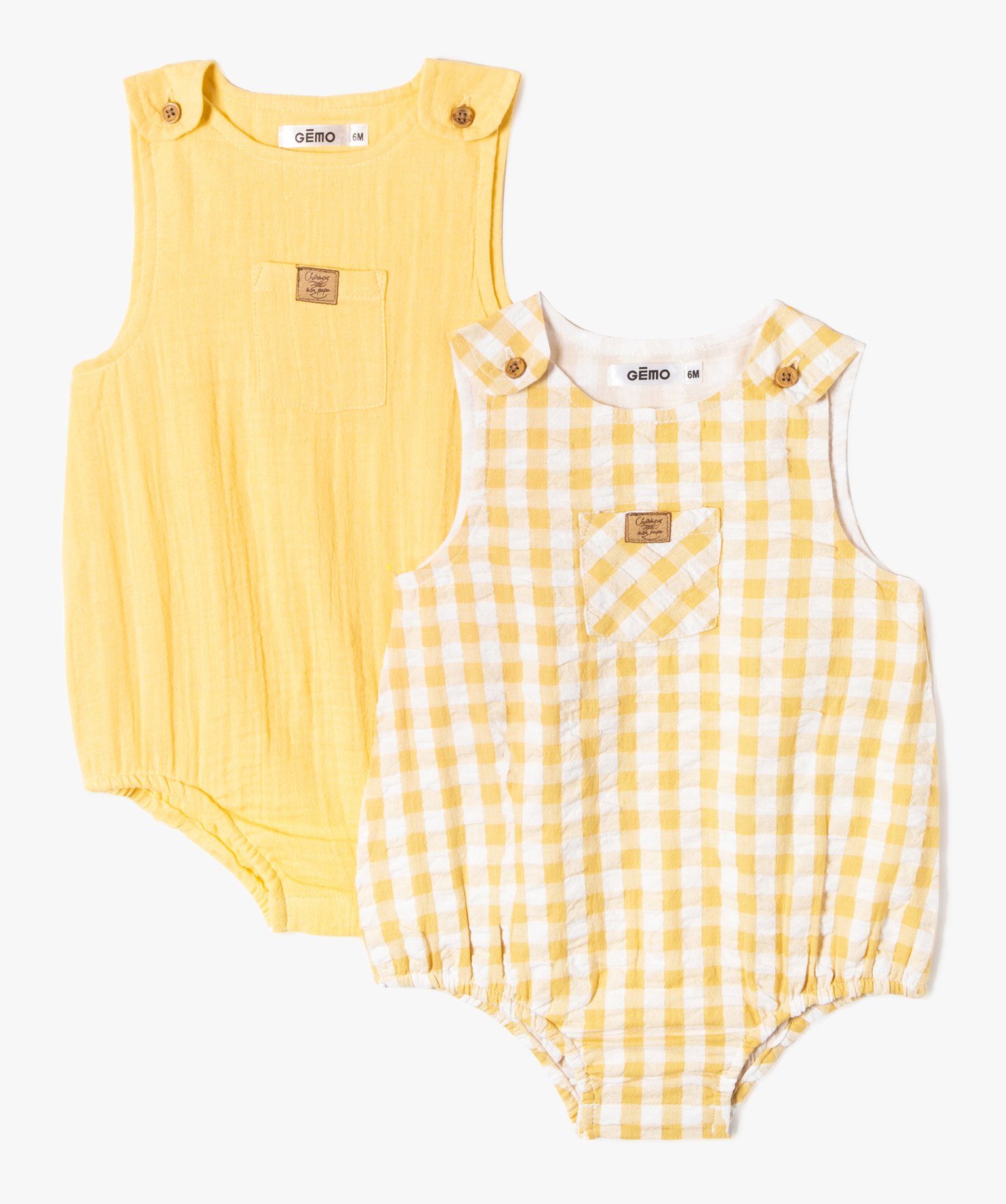 Combishort bébé sans manches forme barboteuse (lot de 2) jaune | GEMO