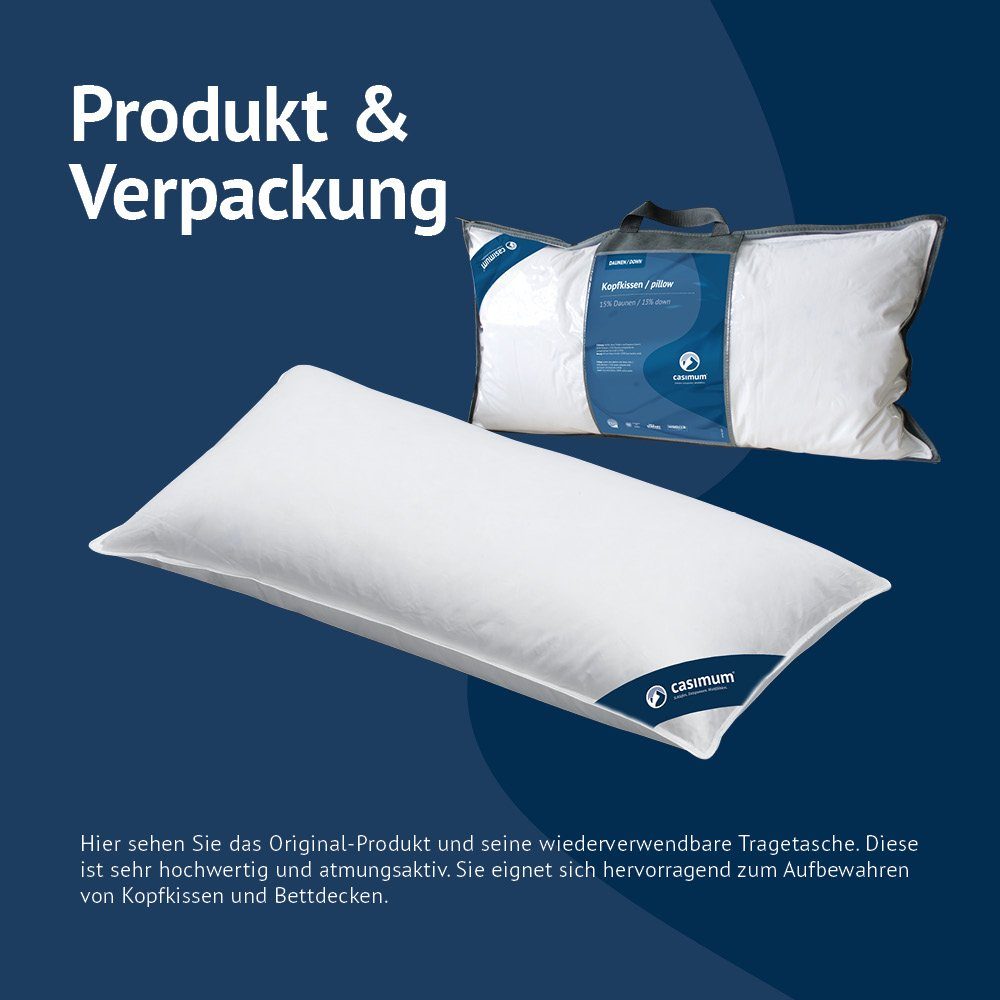 Daunenkissen Comfort Kopfkissen 15% Daunen, casimum, Füllung: 85% Federn / 15% Daunen, Bezug: Weiß, nachhaltig produziert, allergikergeeignet, kuschelig weich