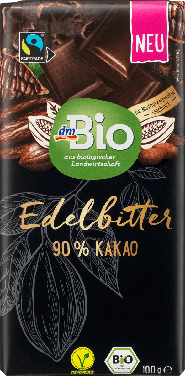 Schokolade, Edelbitter 90 % Kakao, 100 g
