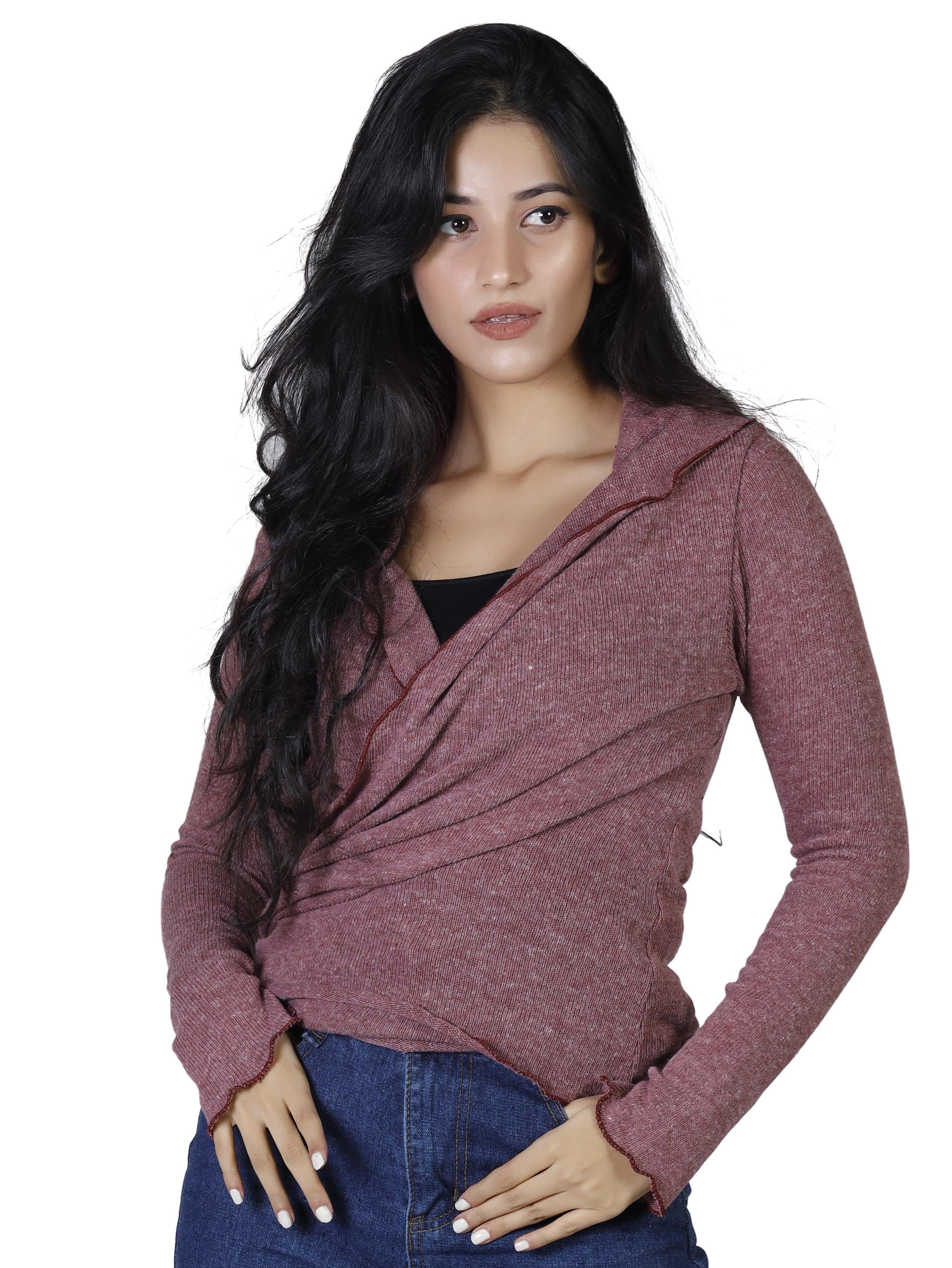 Guru-Shop Longsleeve Wickelshirt, Baumwollstrick Pullover,.. alternative Bekleidung