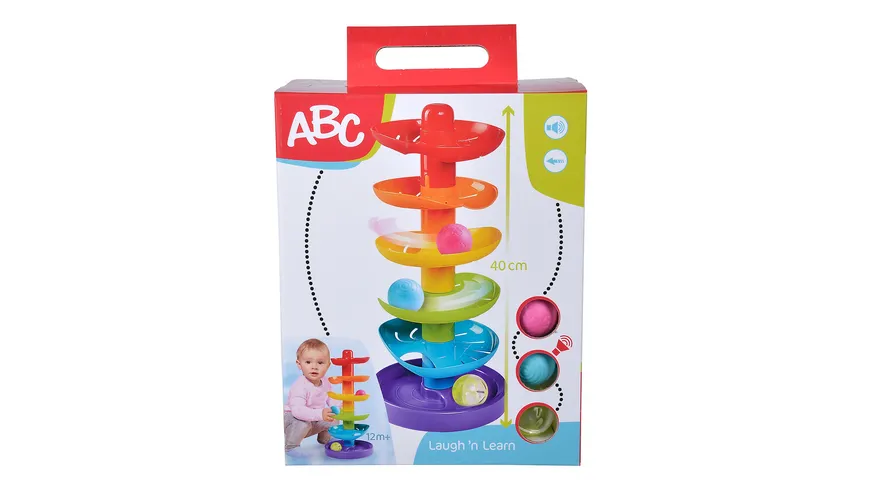 Simba - ABC - Regenbogen Kugelturm, 5 Ebenen, 1 Standfläche, 2 farbige Bälle, 1 transparenter Ball mit Glöckchen