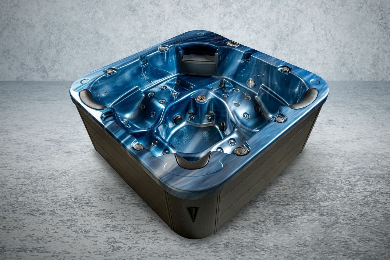 PureHaven Outdoor-Whirlpool 215x215 cm für 5 Personen mit 53 Massagedüsen Heizung Farblicht und Thermoabdeckung UV-Wasseraufbereitung 2 Liegeflächen