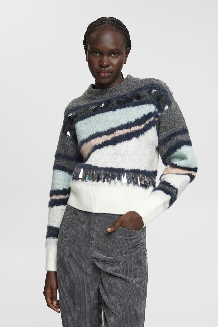 Gemusterter Strickpullover mit Pailletten