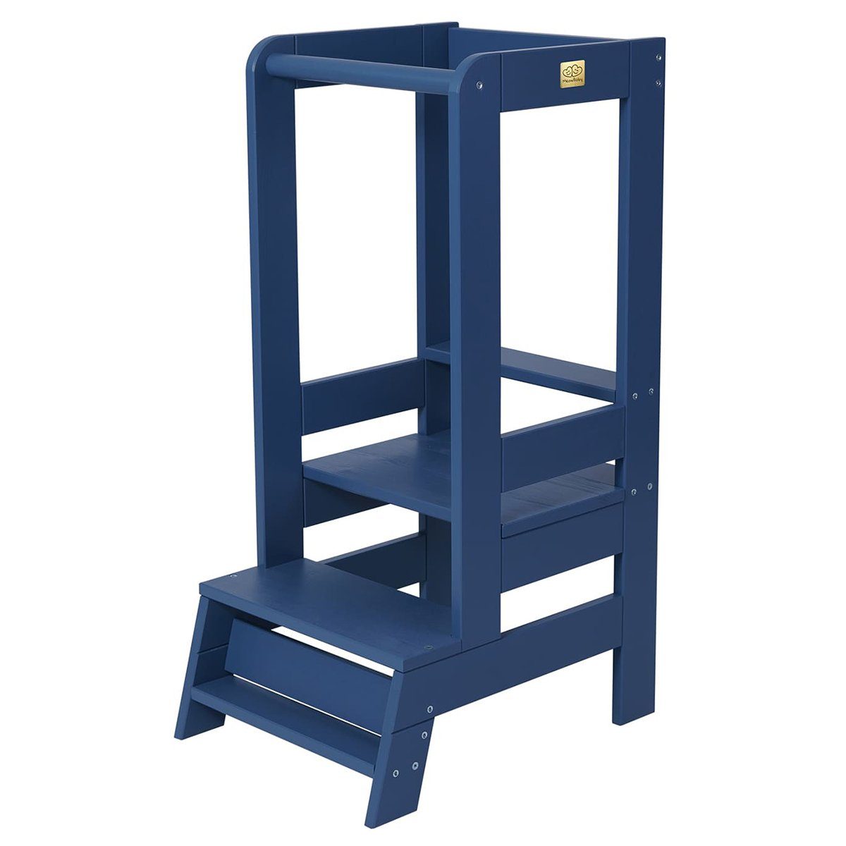 MeowBaby Stehhilfe Lernturm für Kinder Montessori Lernstuhl Blau (1 St), Kinderhocker, Höhenverstellbar, Abgerundete Ecken & Kanten