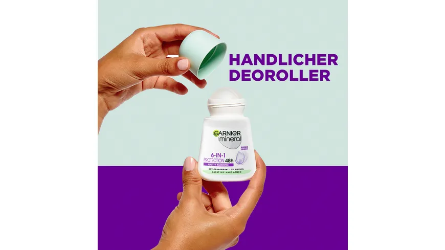 Garnier Mineral Deo Roller Protection 5 - 48h Anti-Schweiß für ein lang anhaltendes Gefühl von Frische ohne Rückstände 50 ml