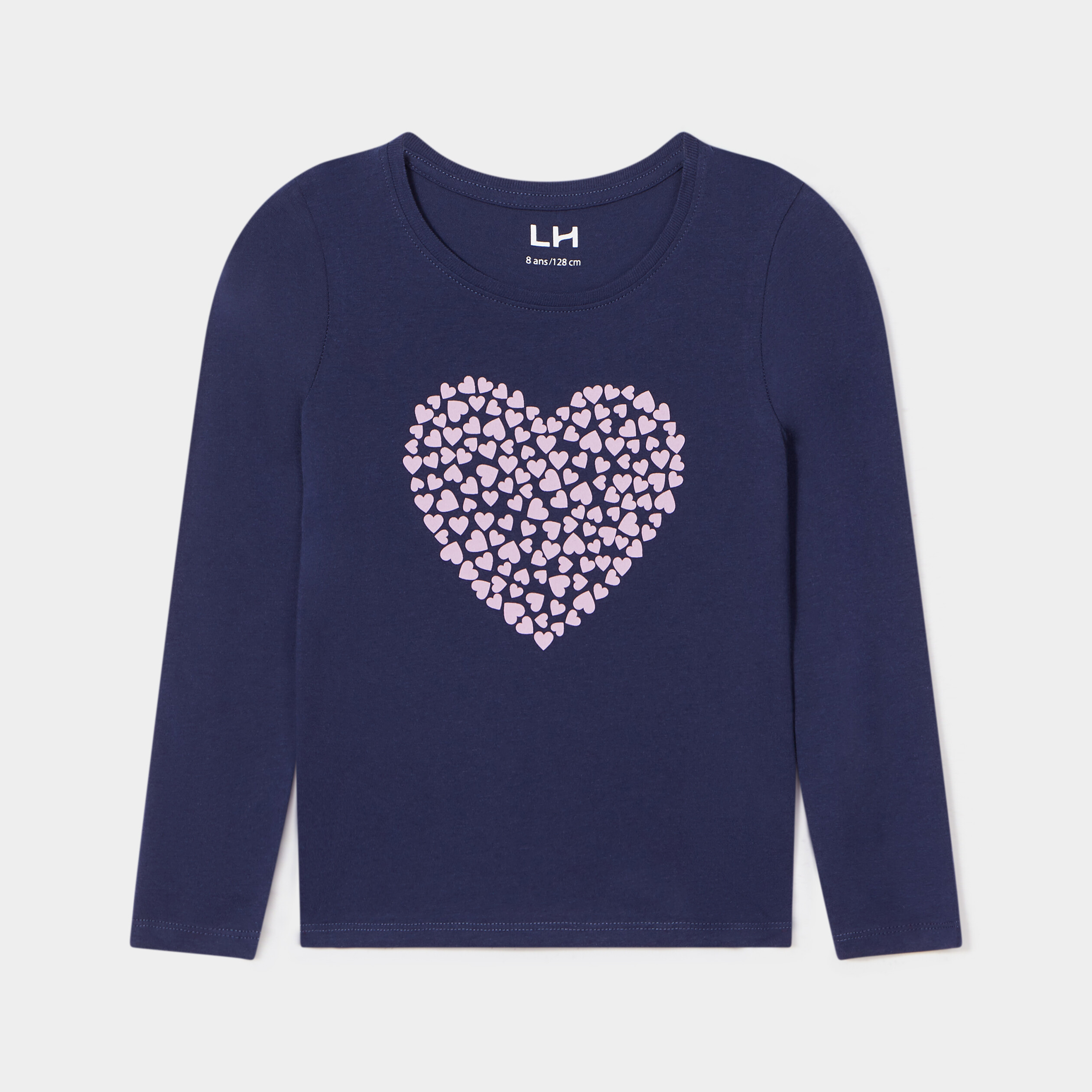 T-shirt droit manches longues coton bleu marine fille | La Halle