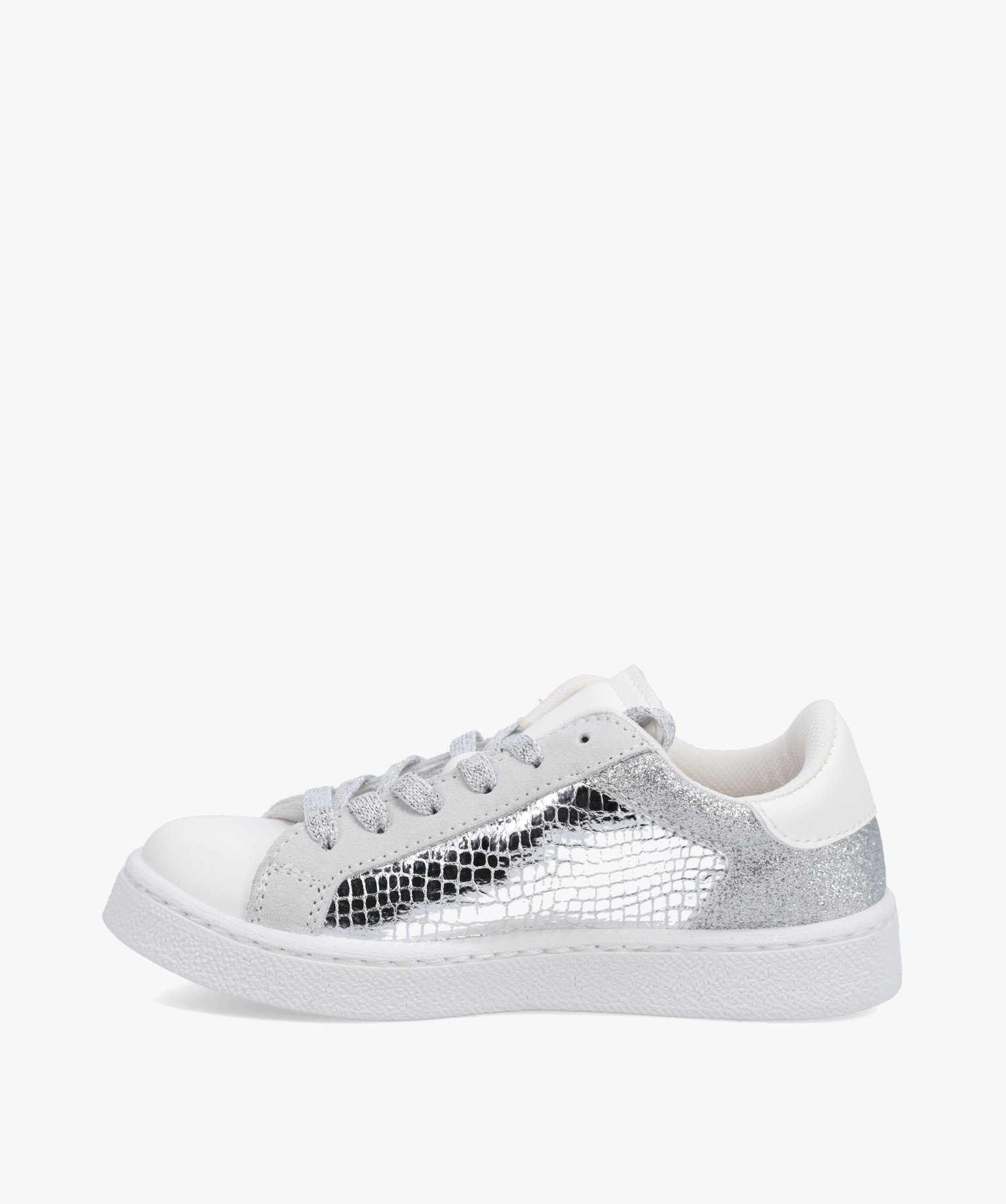 Baskets fille à détails pailletés et métallisés argent | GEMO