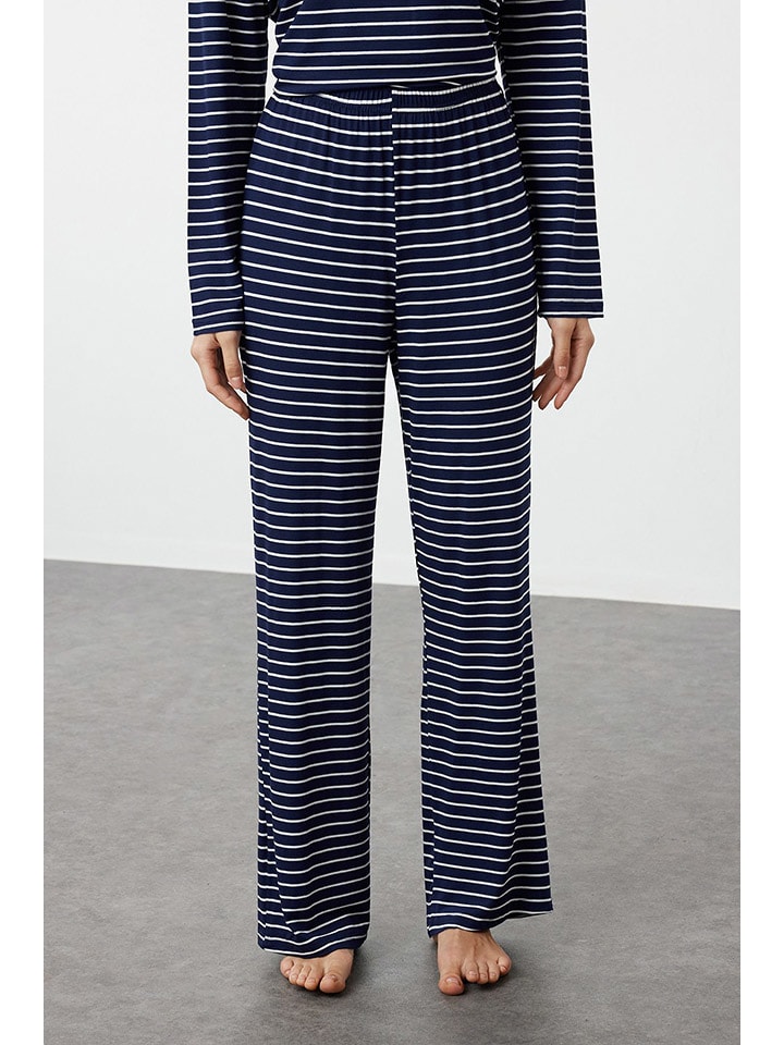 trendyol Pyjama in Dunkelblau/ Weiß günstig kaufen