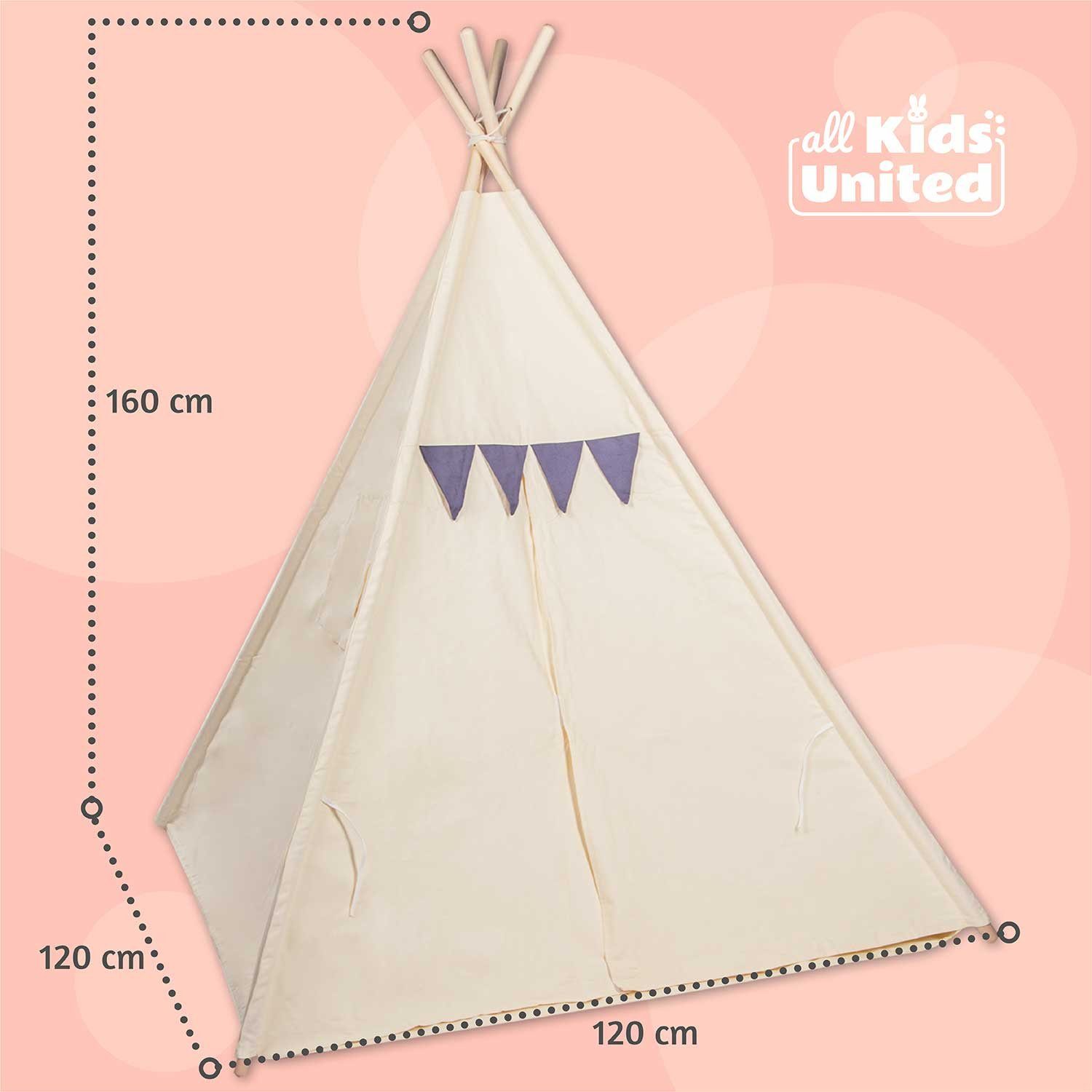 all Kids United Tipi-Zelt Kinder-Spielzelt Tipi Kinderzelt, Kinder-Zelt aus Baumwolle & Holz