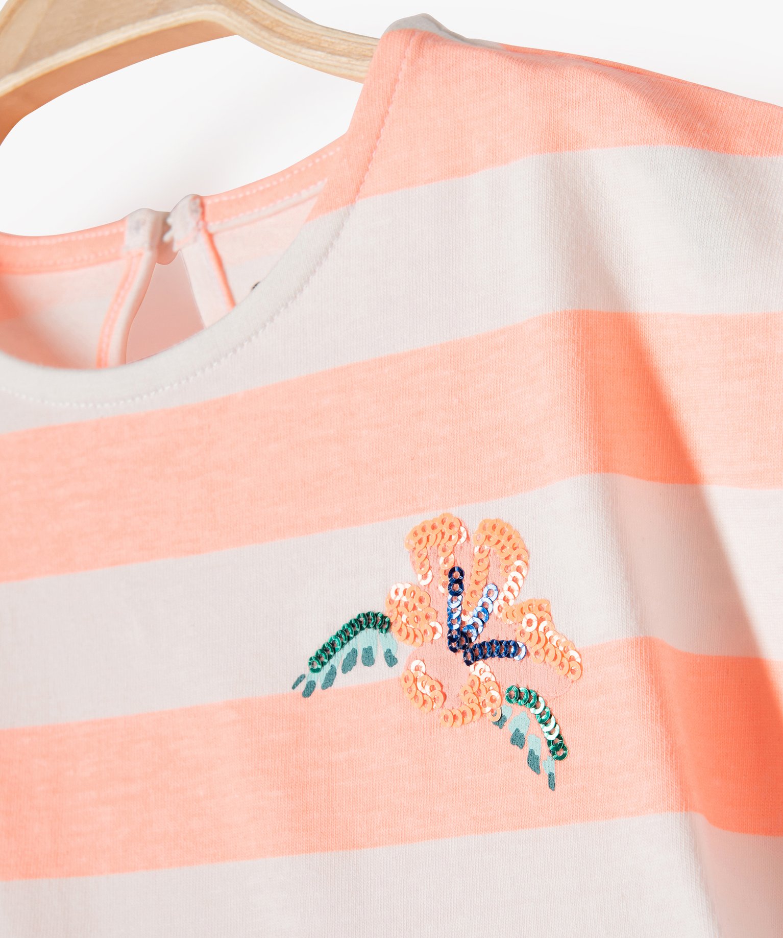 Tee-shirt bébé fille à rayures avec bas élastique rose | GEMO