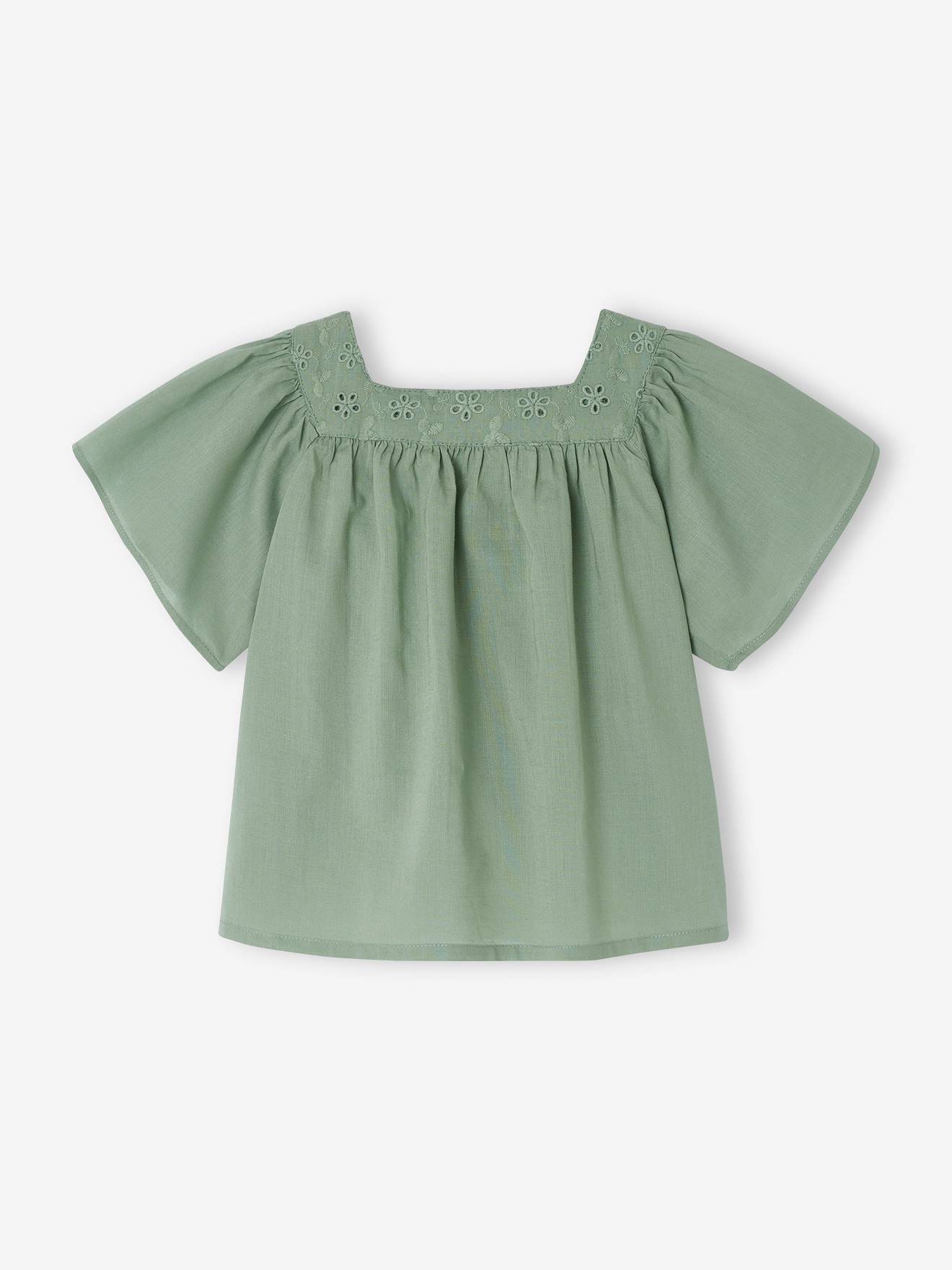 Vertbaudet Baby Bluse mit Lochstickerei - salbeigrün