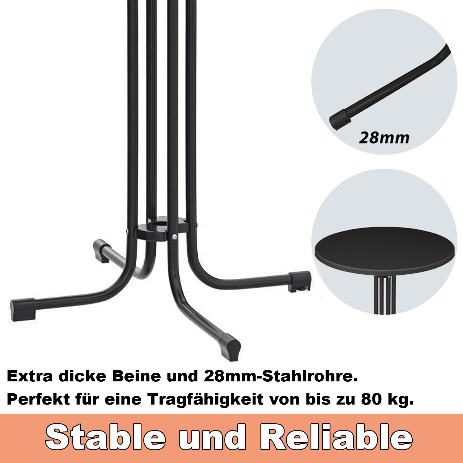 UISEBRT Stehtisch Stehtisch Klappbar Ø79cm Bistrotisch Rund Gärten Klapptisch 110cm Hoch, Bartisch Gastro für Outdoor Cafe Bistros Party