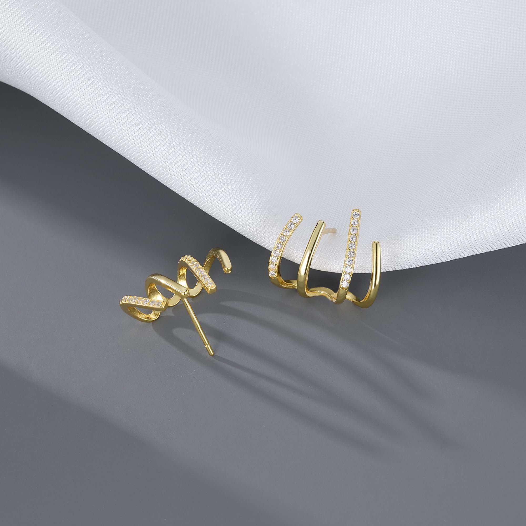 POCHUMIDUU Paar Ohrhänger Ohrstecker für Frauen Mädchen Crawler Ohrringe Wrap Piercing Ohrringe (2-tlg., Silberne Nadel + galvanisiertes Kupfer), Verstellbare Vier-Klauen-Ohrstecker