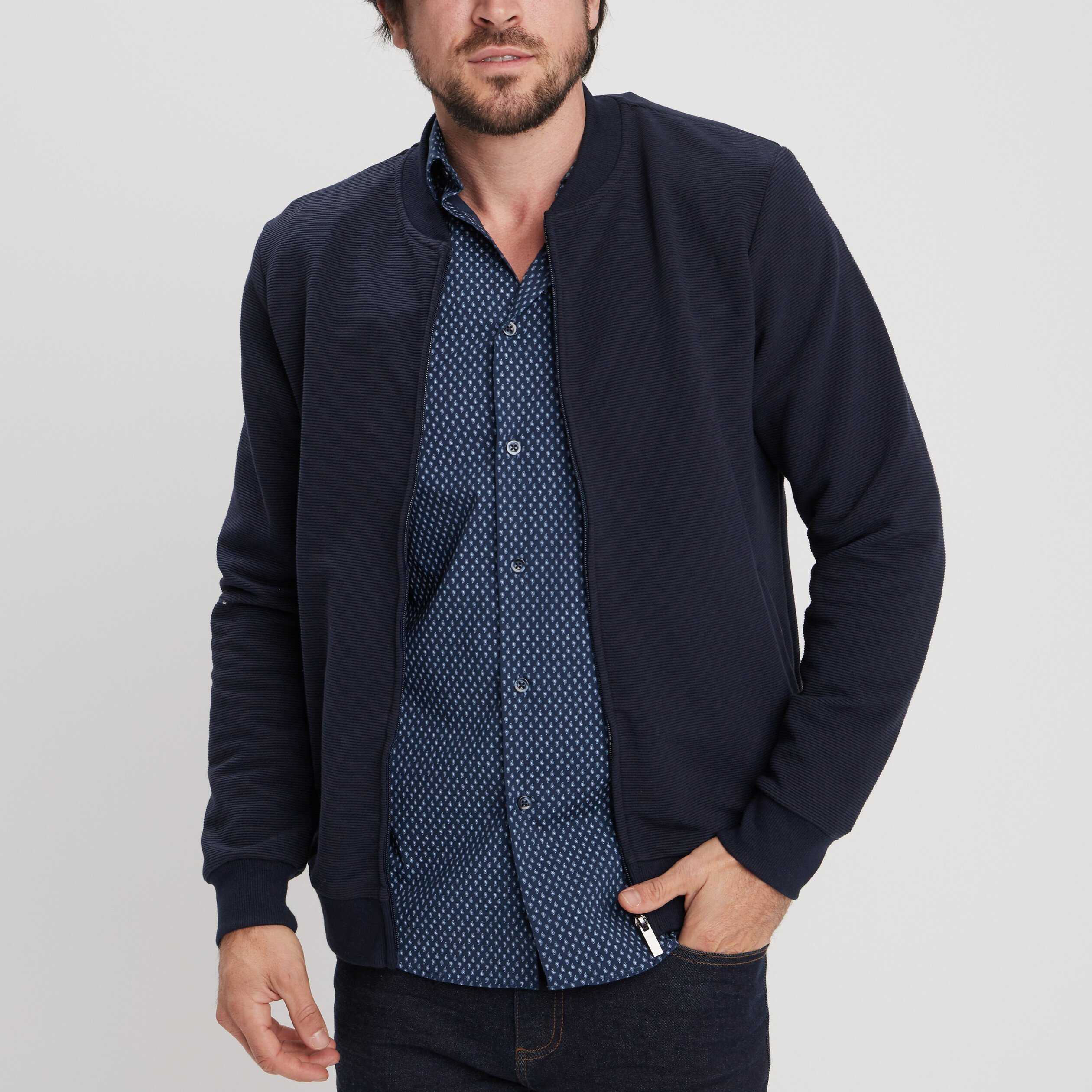 Gilet manches longues zippé bleu marine homme | La Halle