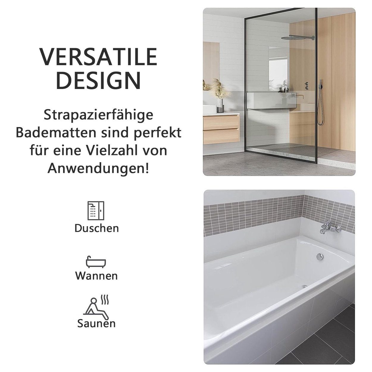 Duschmatte Duscheinlage Duschmatte rutschfest speziell für Erwachsene BOTC, Duschmatte rutschfest für die Dusche, Schnell trocknend, Rutschfest, Vermeidung von Stürzen, sicheres Material, schneller Wasserabfluss, leicht zu reinigen, maschinenwaschbar