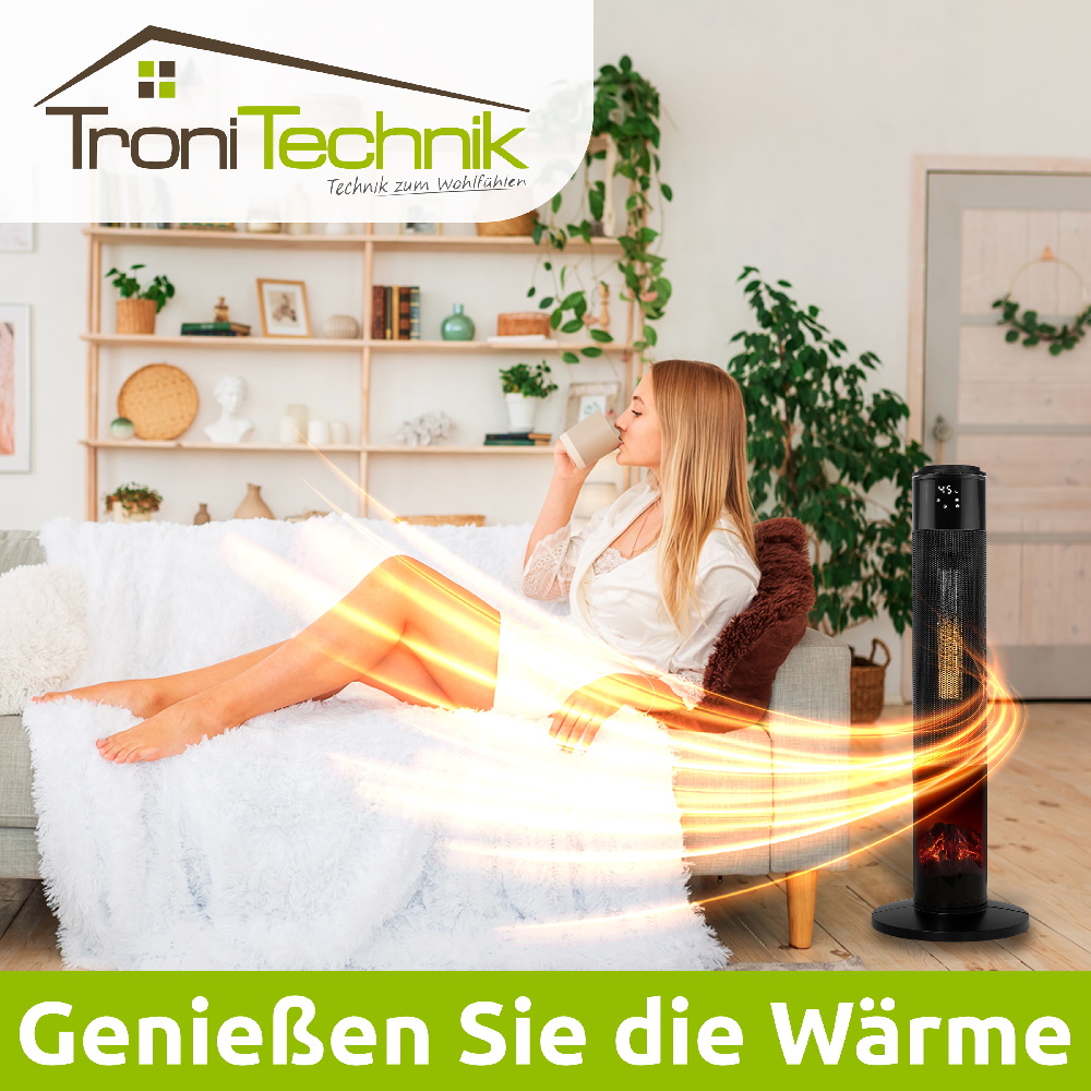 TroniTechnik Turm-Keramikheizer 2kW TT-KH-073 mit Kaminfunktion
