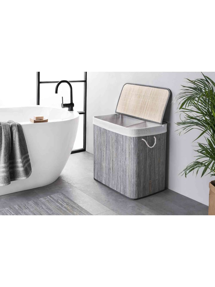 WohnDirect Wäschekorb mit Deckel BAMBOO in Waschgrau günstig kaufen