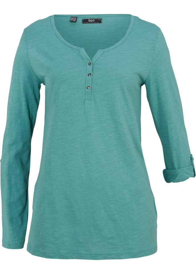 Leichtes Baumwoll Langarm-Shirt mit Knopfleiste
