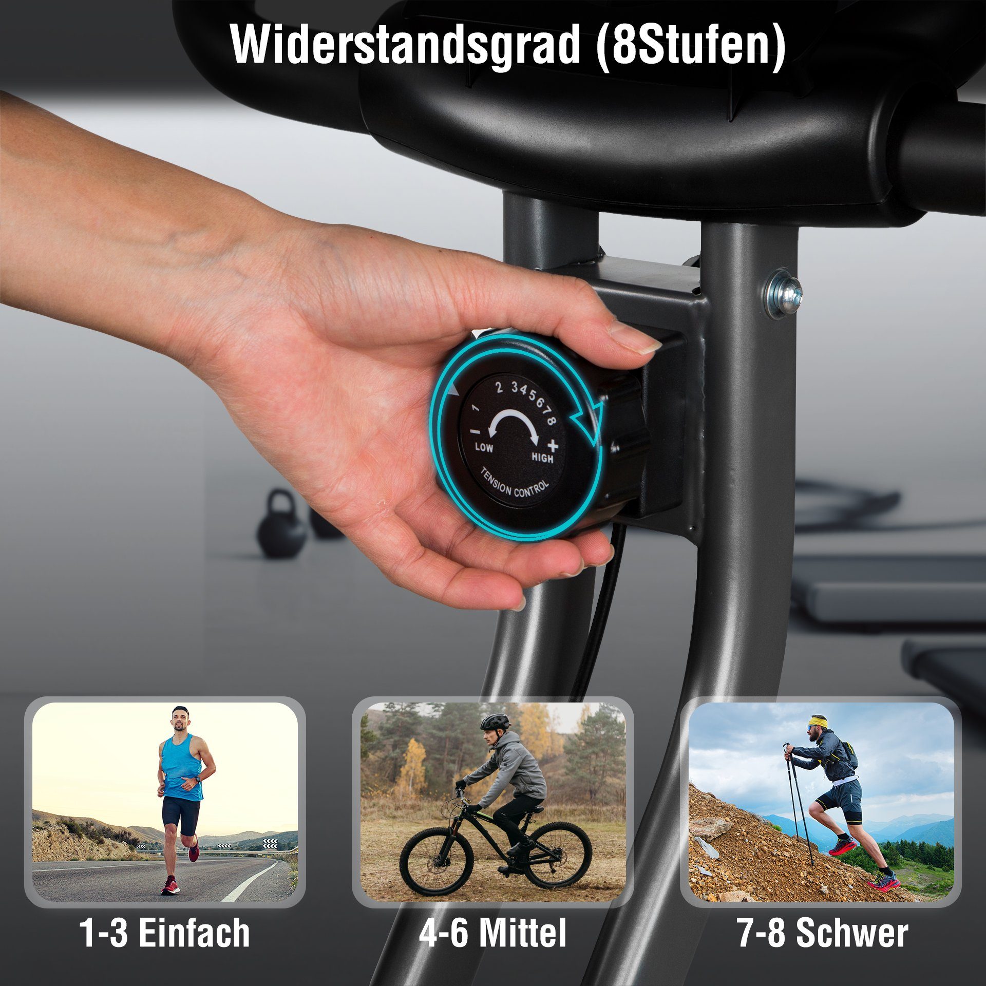 Zoomyo Heimtrainer 300B Fahrradtrainer mit Rückenlehne, Trainingscomputer & App, mühelos zusammenklappbar