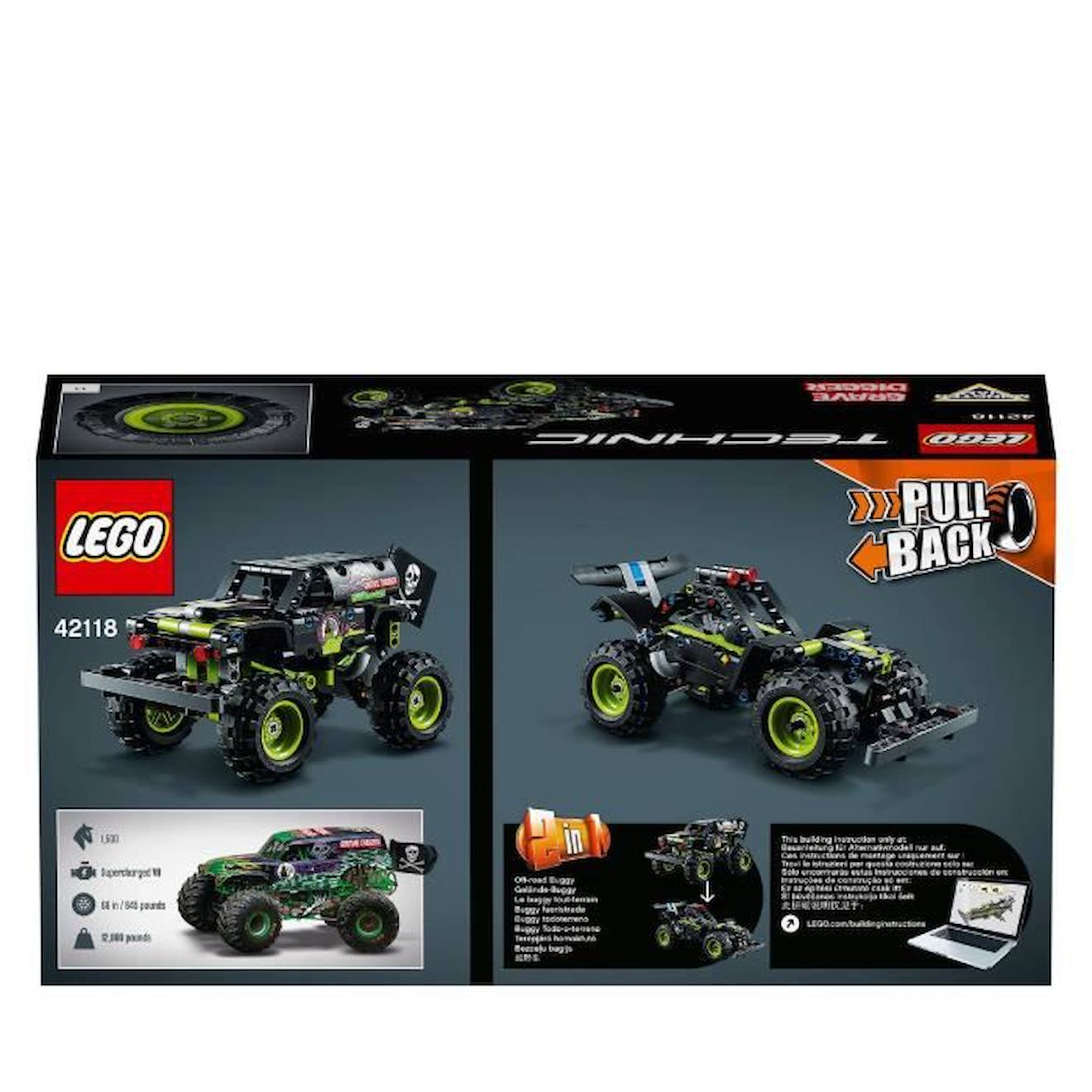 LEGO® Technic 42118 Monster Jam Grave Digger, Jouet Truck, Buggy, Cascade Voiture, 7 Ans noir