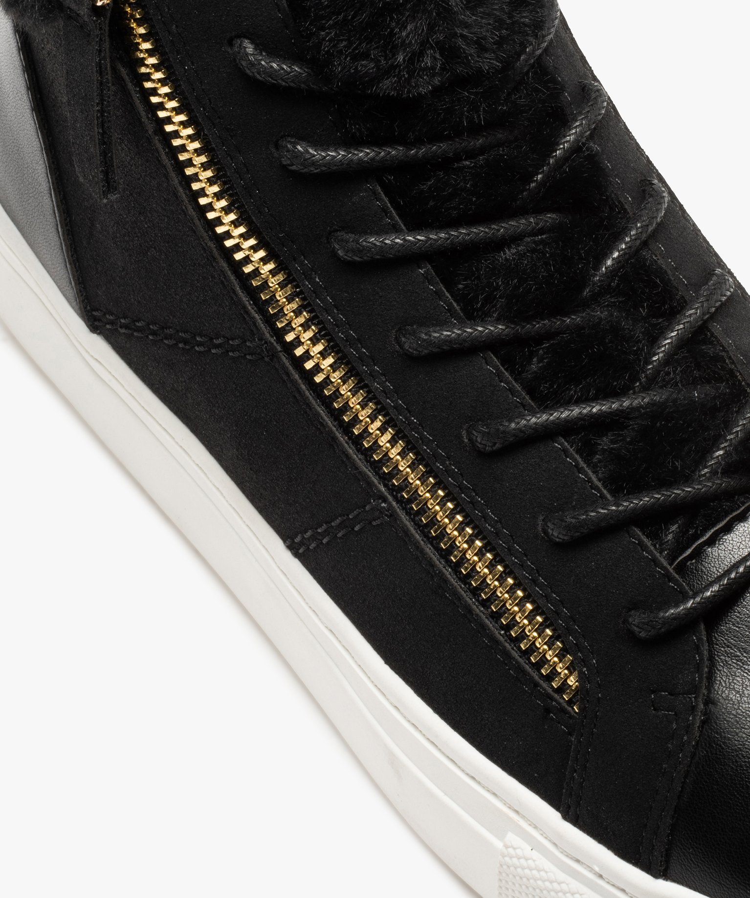 Baskets femme mid-cut unies à col fourré noir | GEMO