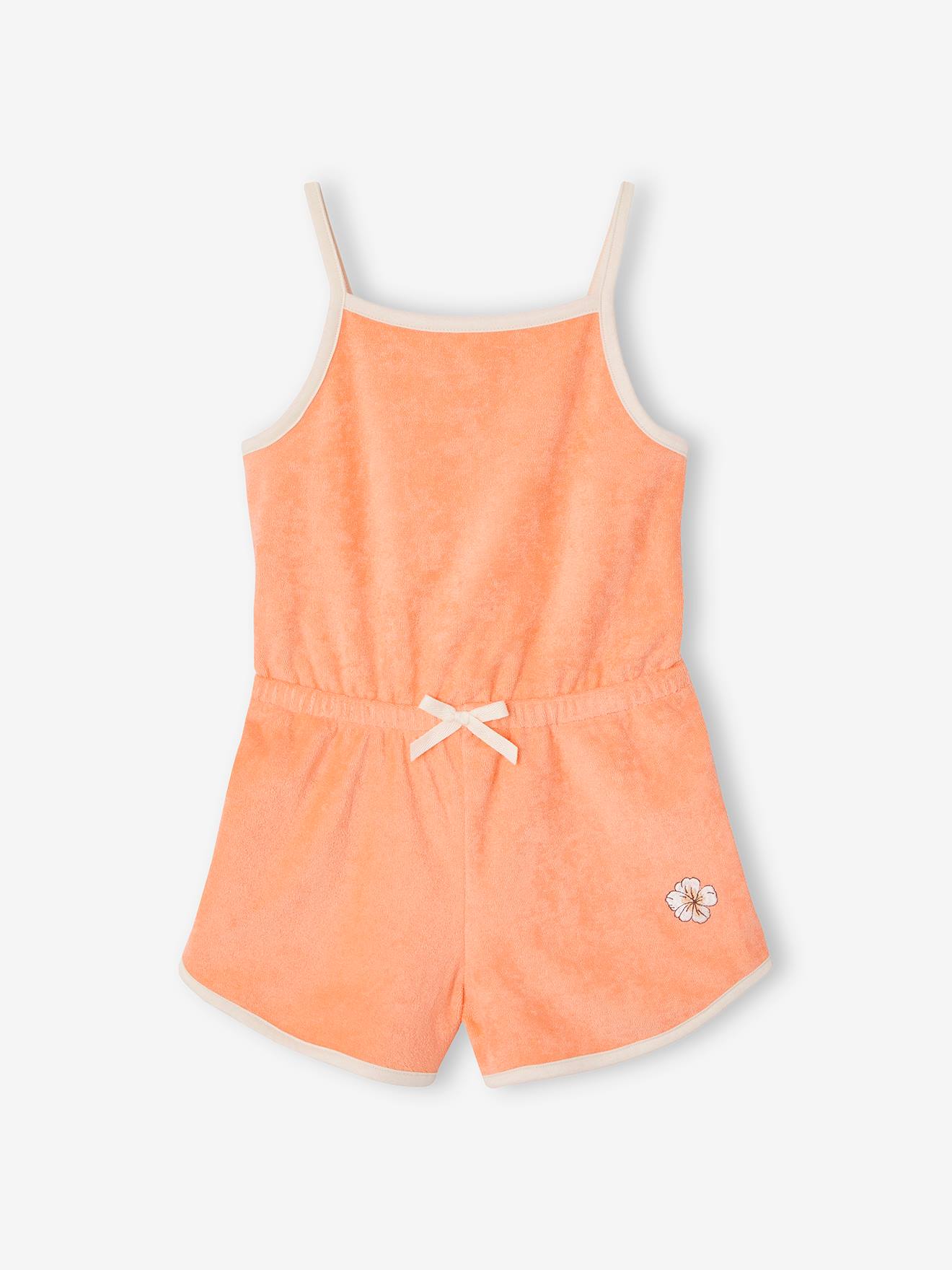 Vertbaudet Kurzer Mädchen Jumpsuit aus Frottee - pfirsich