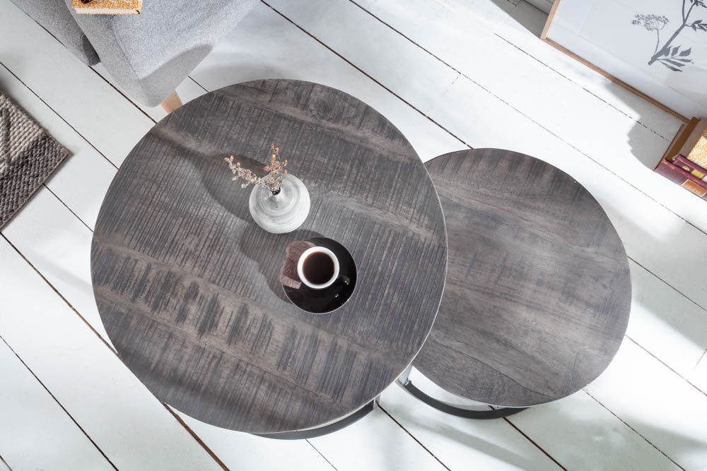 riess-ambiente Beistelltisch ELEMENTS 57cm grau (Set, 2-St), Massivholz · Metall-Gestell · Holztisch · Industrial