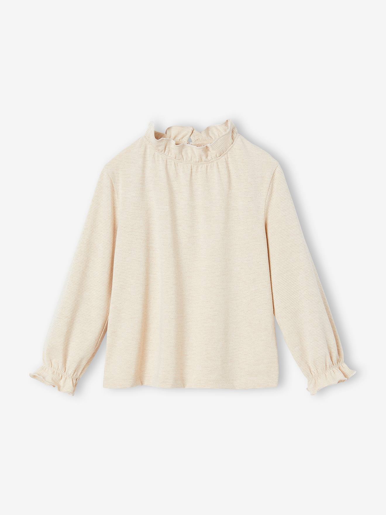 T-shirt à rayures brillantes fille écru