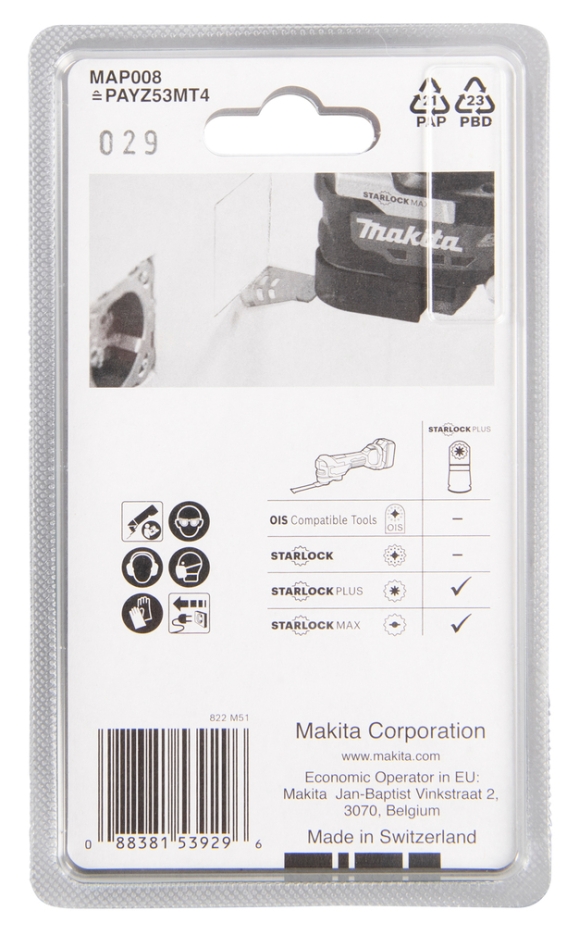 Lamă multifuncțională Makita Accessories B-66391 MAP008, freză diamantată cu imersie 53x40mm K40 Starlock Plus