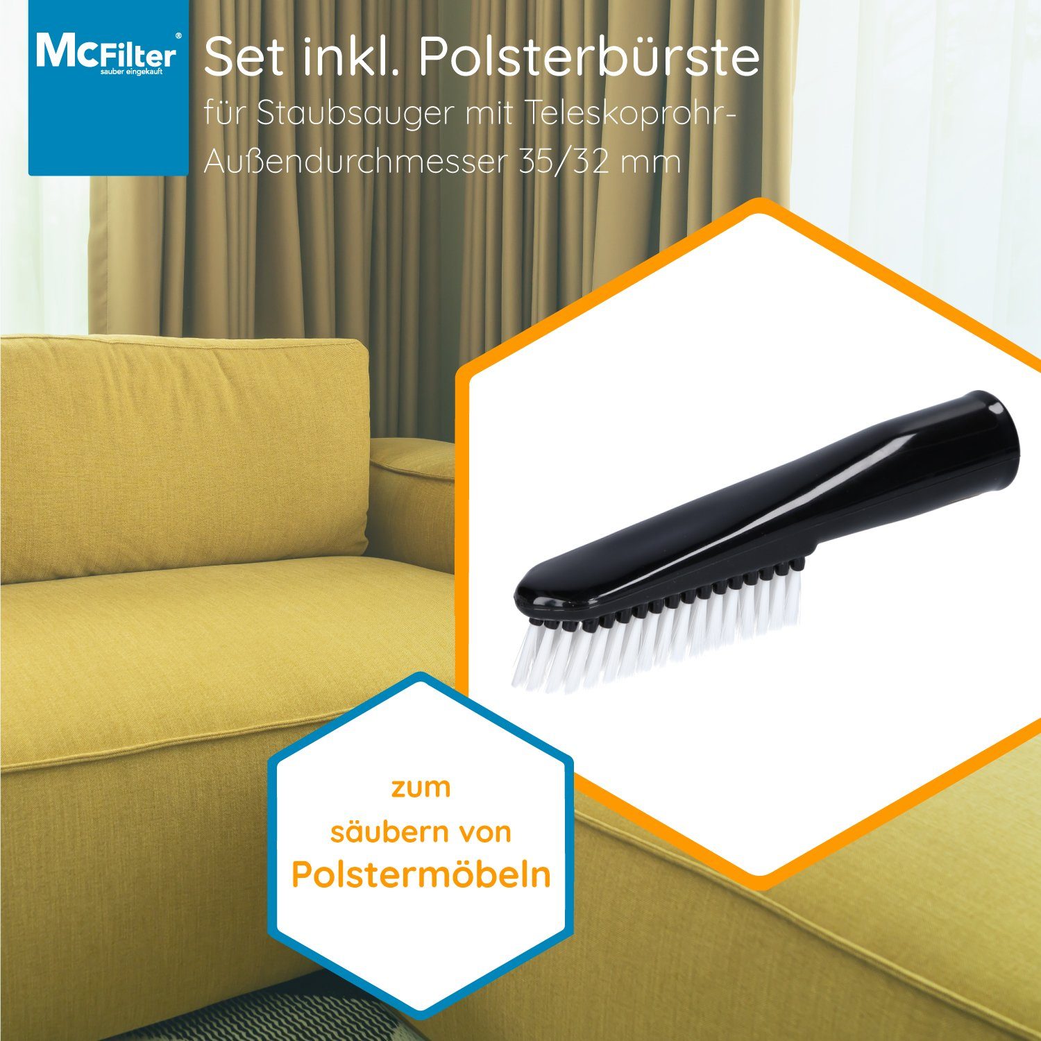 McFilter Staubsaugerdüsen-Set Universal 12-teilig, Zubehör für alle Staubsauger mit 32/35mm Anschlussdurchmesser, inkl. Adapter, (12-tlg), mit Polsterdüse, Fugendüse, Flachpolsterdüse, Möbelpinsel, Möbelbürste